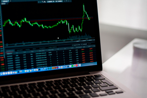 Computer with stock market grid